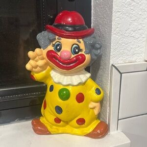 Vintage 1960s Blow Mold Circus Clown Piggy Bank with Stopper